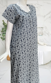 White/Blue Paisley Print Pure Cotton Nighty. Pure Durable Cotton | Laces and Frills