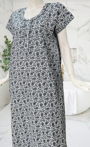 White/Blue Paisley Print Pure Cotton Nighty. Pure Durable Cotton | Laces and Frills