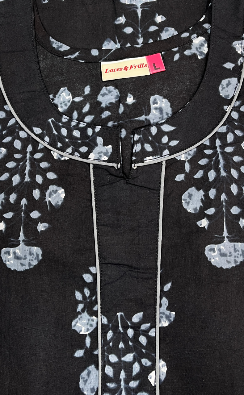 Black Floral Pure Cotton Nighty. Pure Durable Cotton | Laces and Frills - Laces and Frills