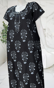 Black Floral Pure Cotton Nighty. Pure Durable Cotton | Laces and Frills - Laces and Frills