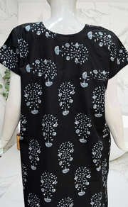 Black Floral Pure Cotton Nighty. Pure Durable Cotton | Laces and Frills - Laces and Frills