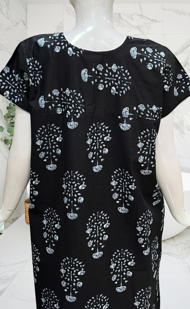 Black Floral Pure Cotton Nighty. Pure Durable Cotton | Laces and Frills - Laces and Frills