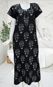 Black Floral Pure Cotton Nighty. Pure Durable Cotton | Laces and Frills - Laces and Frills