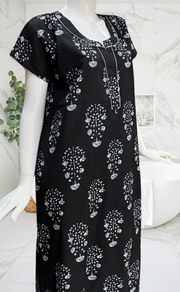 Black Floral Pure Cotton Nighty. Pure Durable Cotton | Laces and Frills - Laces and Frills