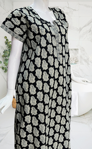 Black Paisley Print Pure Cotton Nighty. Pure Durable Cotton | Laces and Frills - Laces and Frills