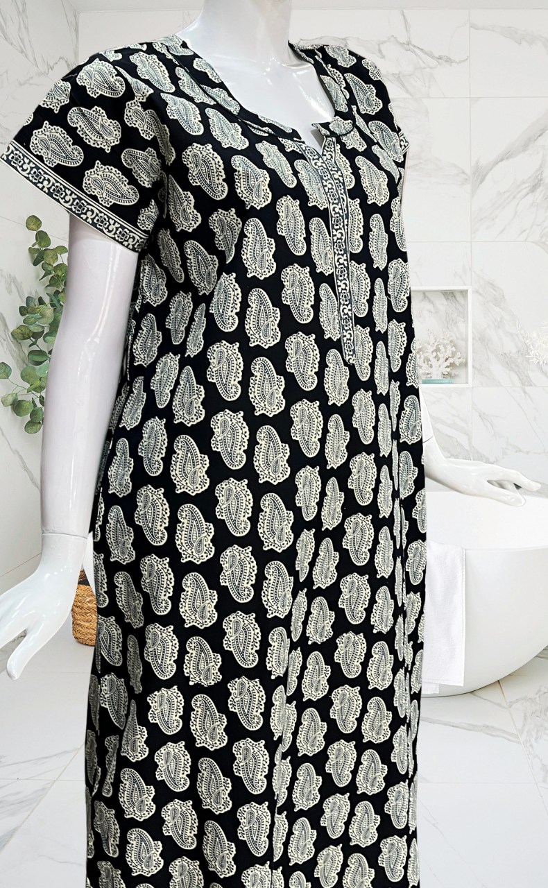Black Paisley Print Pure Cotton Nighty. Pure Durable Cotton | Laces and Frills - Laces and Frills