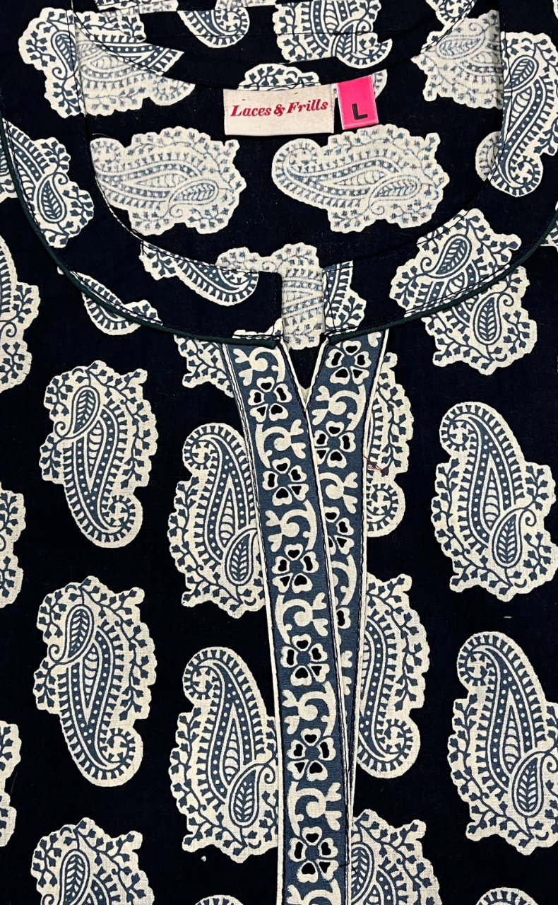Black Paisley Print Pure Cotton Nighty. Pure Durable Cotton | Laces and Frills - Laces and Frills