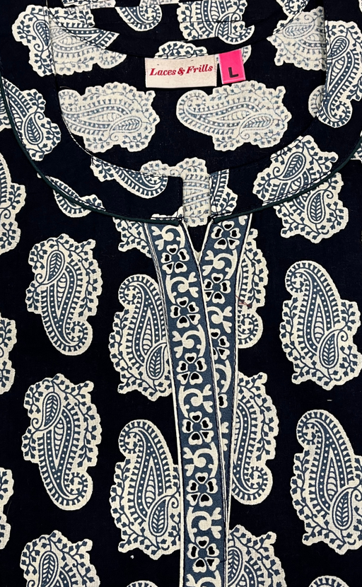 Black Paisley Print Pure Cotton Nighty. Pure Durable Cotton | Laces and Frills - Laces and Frills