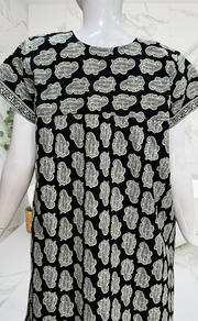 Black Paisley Print Pure Cotton Nighty. Pure Durable Cotton | Laces and Frills - Laces and Frills