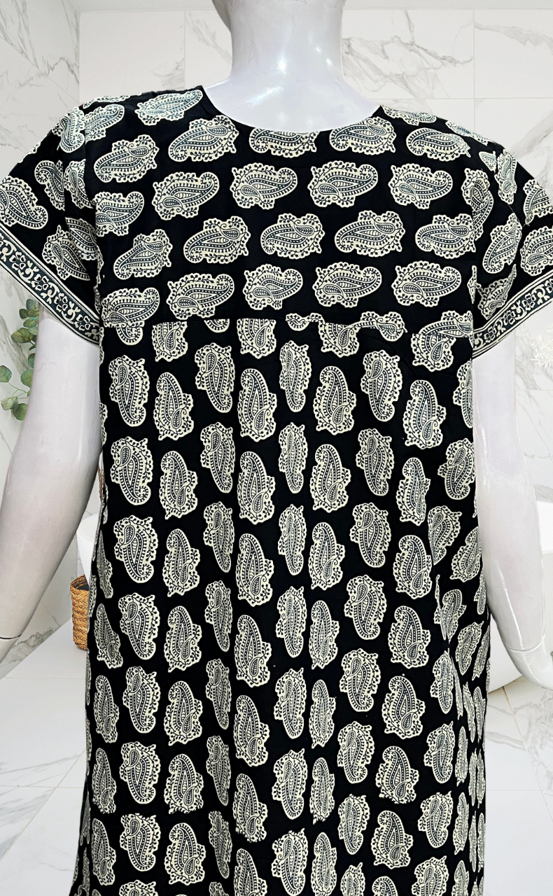 Black Paisley Print Pure Cotton Nighty. Pure Durable Cotton | Laces and Frills - Laces and Frills
