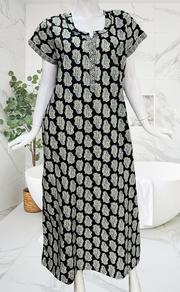Black Paisley Print Pure Cotton Nighty. Pure Durable Cotton | Laces and Frills - Laces and Frills
