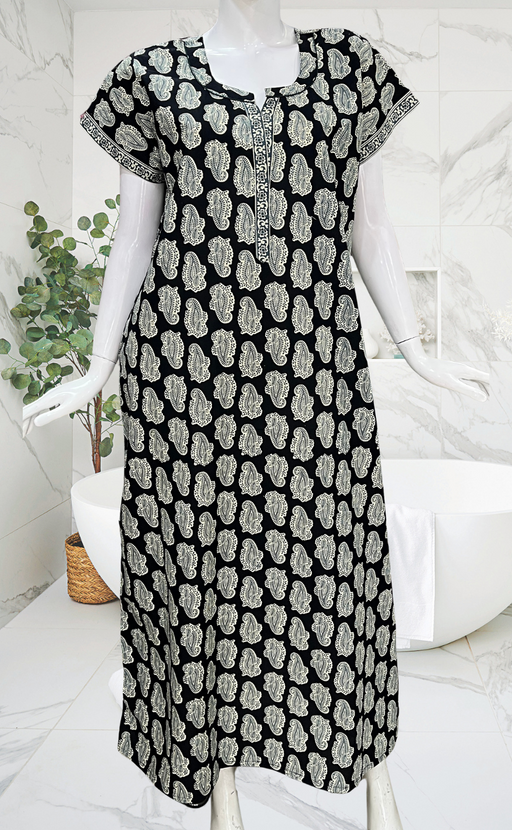 Black Paisley Print Pure Cotton Nighty. Pure Durable Cotton | Laces and Frills - Laces and Frills