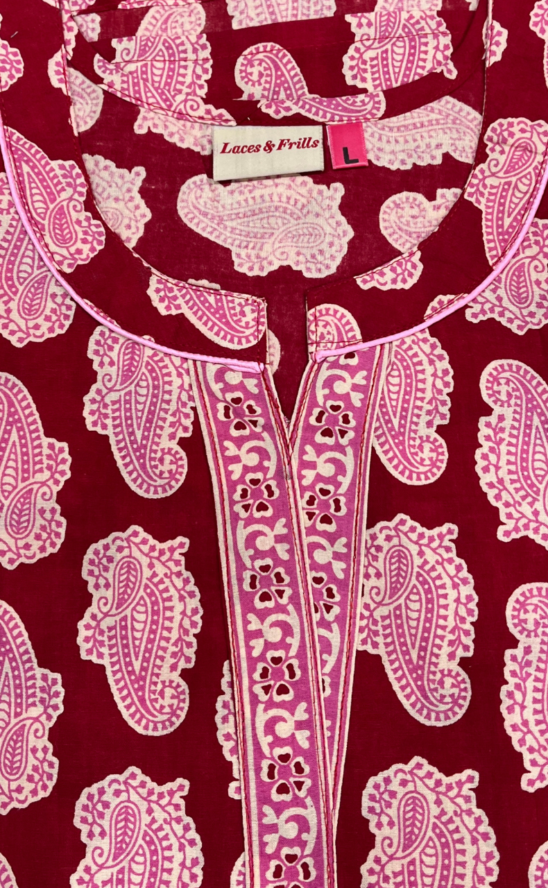 Red Paisley Print Pure Cotton Nighty. Pure Durable Cotton | Laces and Frills