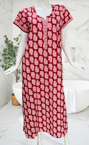 Red Paisley Print Pure Cotton Nighty. Pure Durable Cotton | Laces and Frills