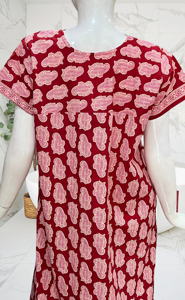Red Paisley Print Pure Cotton Nighty. Pure Durable Cotton | Laces and Frills