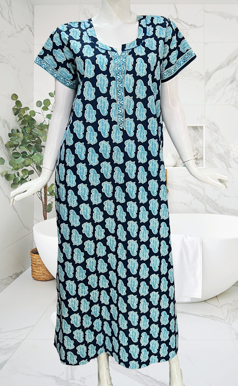 Blue Paisley Print Pure Cotton Nighty. Pure Durable Cotton | Laces and Frills