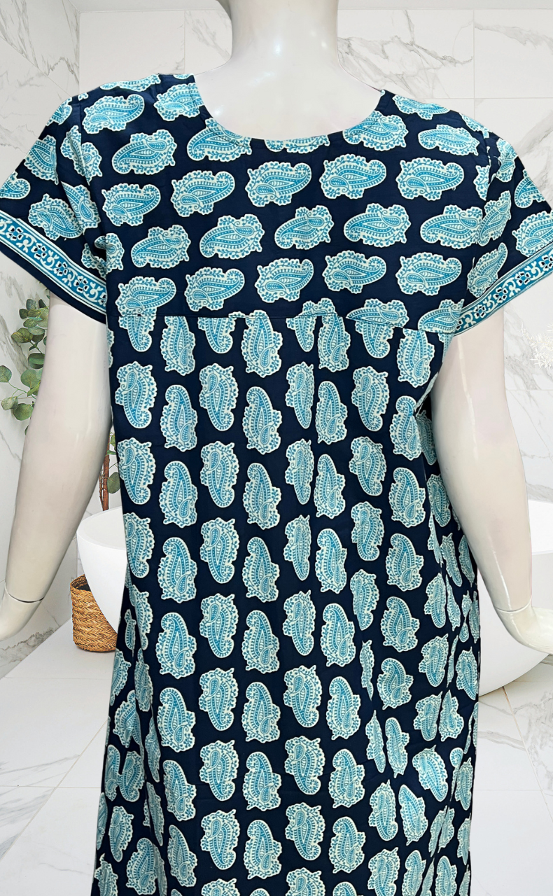 Blue Paisley Print Pure Cotton Nighty. Pure Durable Cotton | Laces and Frills