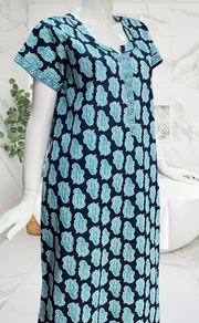 Blue Paisley Print Pure Cotton Nighty. Pure Durable Cotton | Laces and Frills