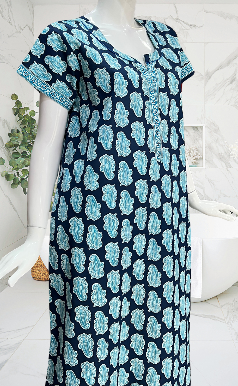 Blue Paisley Print Pure Cotton Nighty. Pure Durable Cotton | Laces and Frills