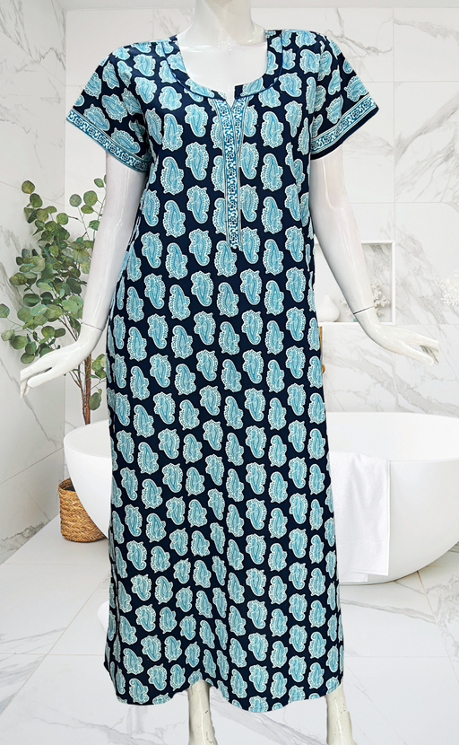 Blue Paisley Print Pure Cotton Nighty. Pure Durable Cotton | Laces and Frills
