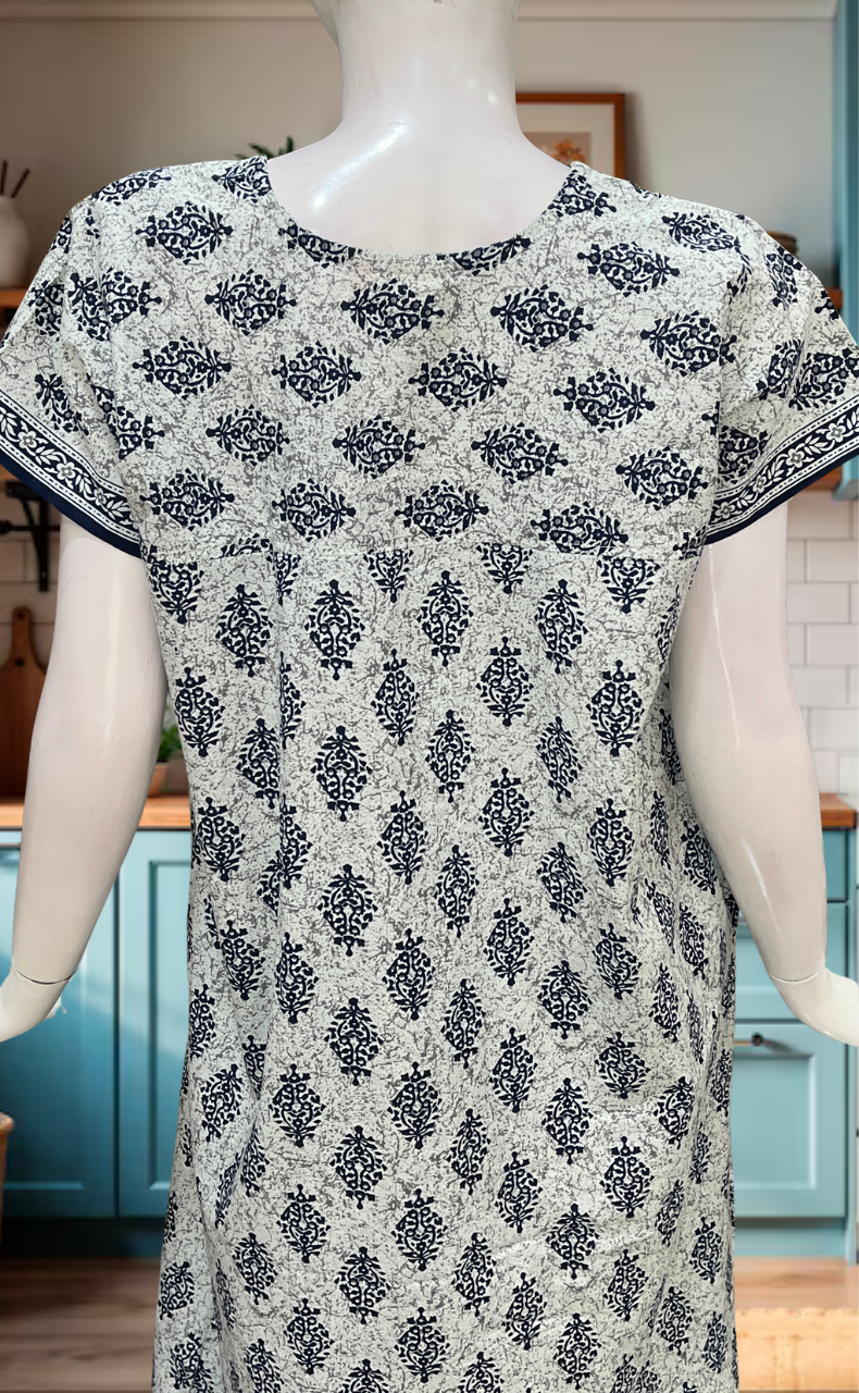 
White/Blue Floral Pure Cotton Nighty. Pure Durable Cotton | Laces and Frills
