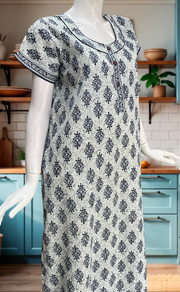 
White/Blue Floral Pure Cotton Nighty. Pure Durable Cotton | Laces and Frills
