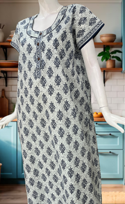 
White/Blue Floral Pure Cotton Nighty. Pure Durable Cotton | Laces and Frills
