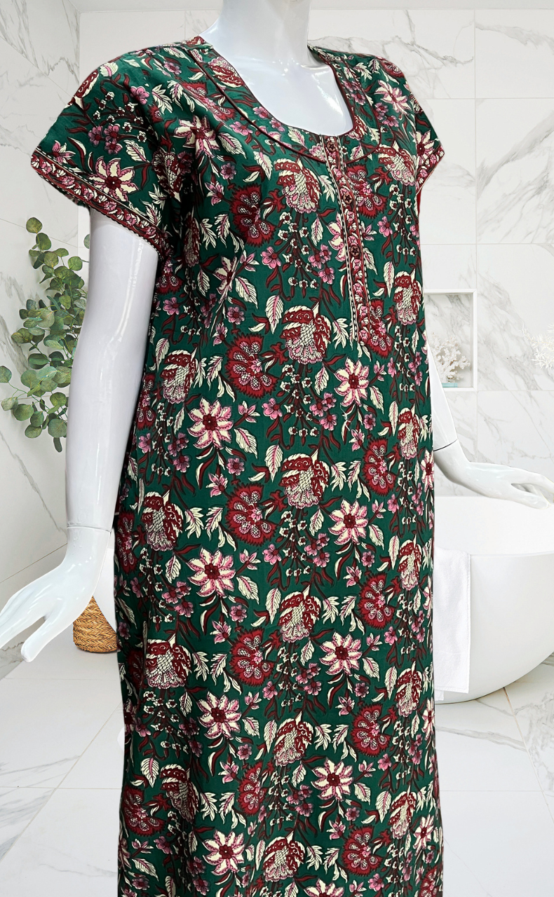 Green Garden Pure Cotton Nighty. Pure Durable Cotton | Laces and Frills