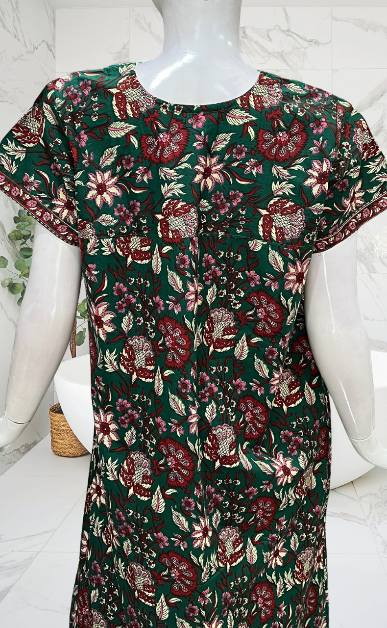 Green Garden Pure Cotton Nighty. Pure Durable Cotton | Laces and Frills