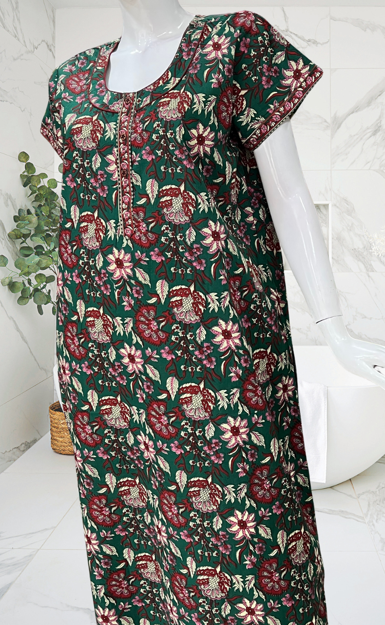 Green Garden Pure Cotton Nighty. Pure Durable Cotton | Laces and Frills