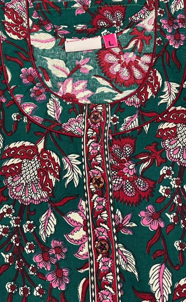 Green Garden Pure Cotton Nighty. Pure Durable Cotton | Laces and Frills