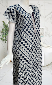Blue Abstract Pure Cotton Nighty. Pure Durable Cotton | Laces and Frills