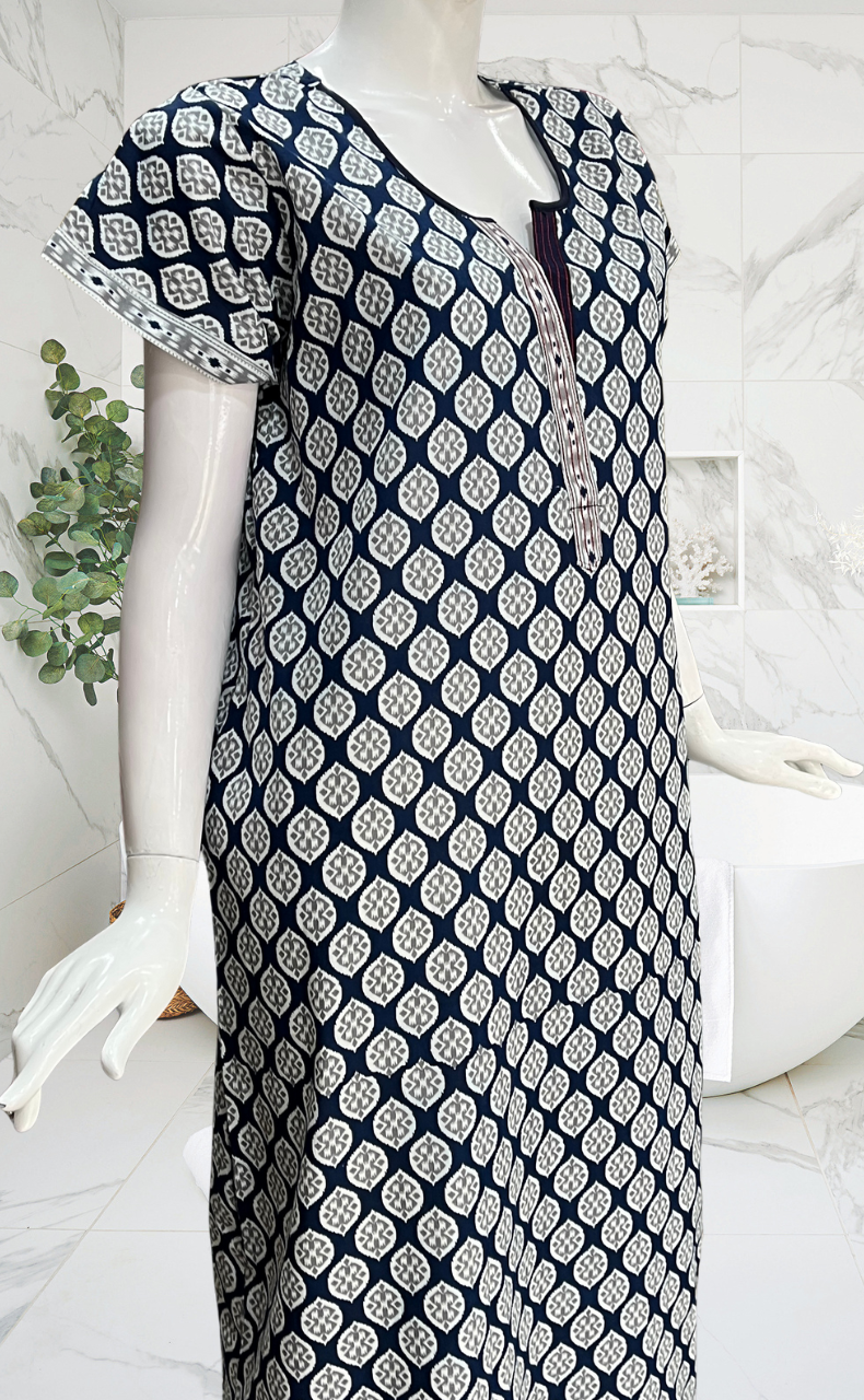 Blue Abstract Pure Cotton Nighty. Pure Durable Cotton | Laces and Frills