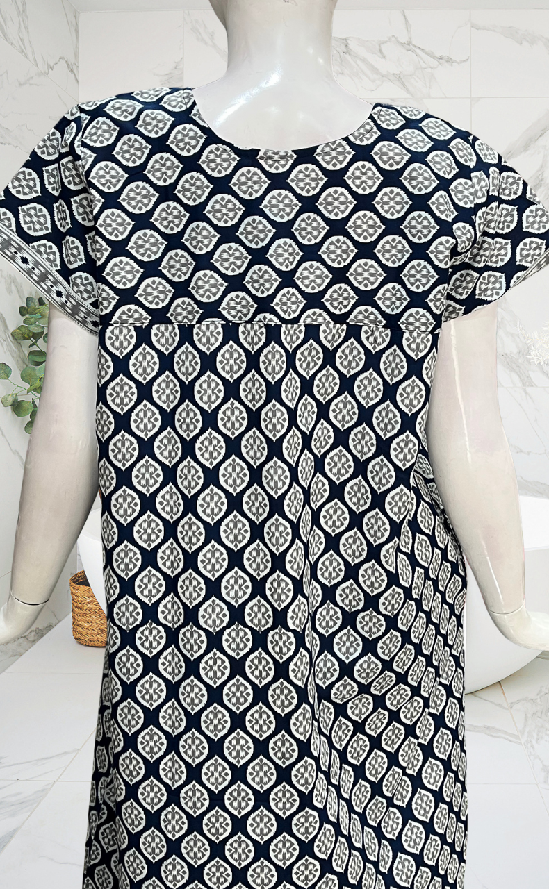 Blue Abstract Pure Cotton Nighty. Pure Durable Cotton | Laces and Frills