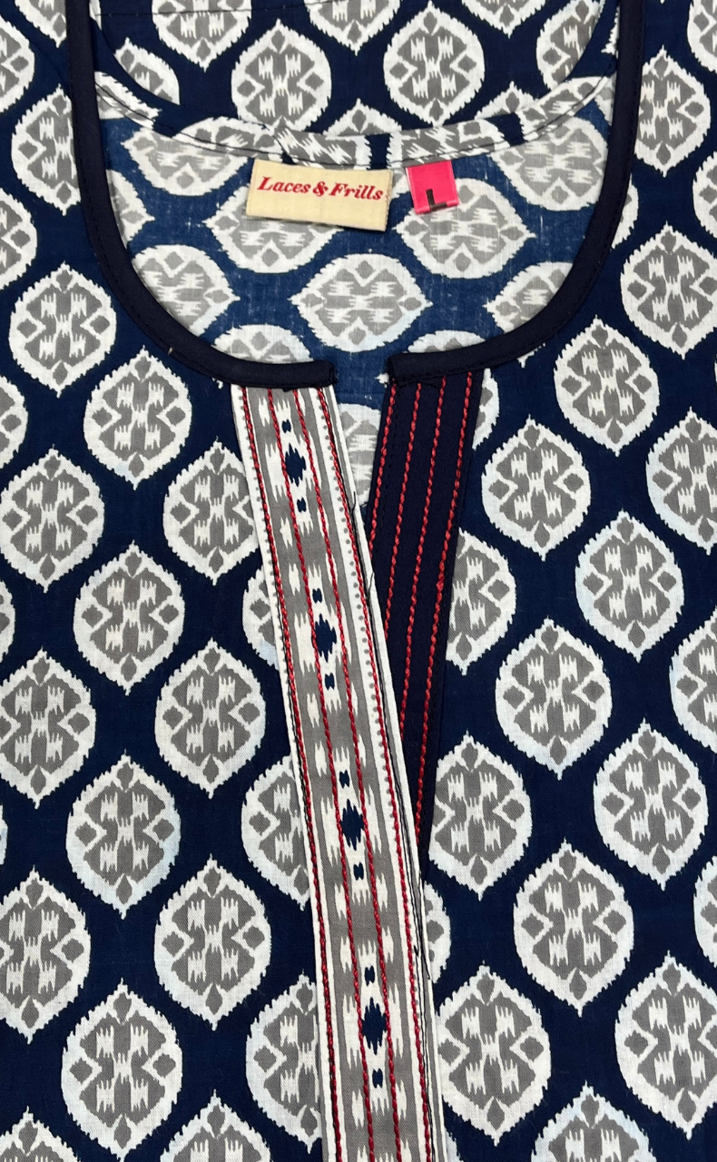 Blue Abstract Pure Cotton Nighty. Pure Durable Cotton | Laces and Frills