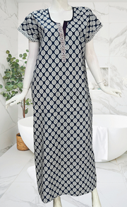 Blue Abstract Pure Cotton Nighty. Pure Durable Cotton | Laces and Frills