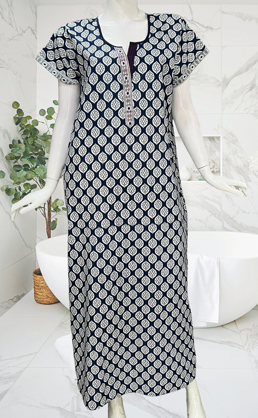 Blue Abstract Pure Cotton Nighty. Pure Durable Cotton | Laces and Frills