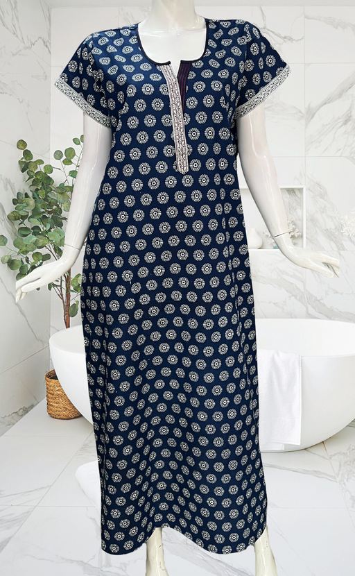 Blue Floral Pure Cotton Nighty. Pure Durable Cotton | Laces and Frills