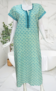 Sea Green Flora Pure Cotton Nighty. Pure Durable Cotton | Laces and Frills