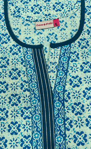 Sea Green Flora Pure Cotton Nighty. Pure Durable Cotton | Laces and Frills