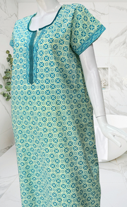 Sea Green Flora Pure Cotton Nighty. Pure Durable Cotton | Laces and Frills