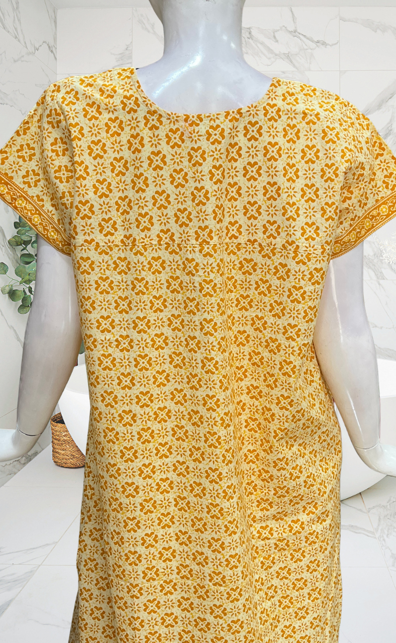 Yellow Flora Pure Cotton Nighty. Pure Durable Cotton | Laces and Frills