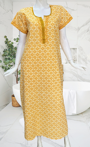 Yellow Flora Pure Cotton Nighty. Pure Durable Cotton | Laces and Frills