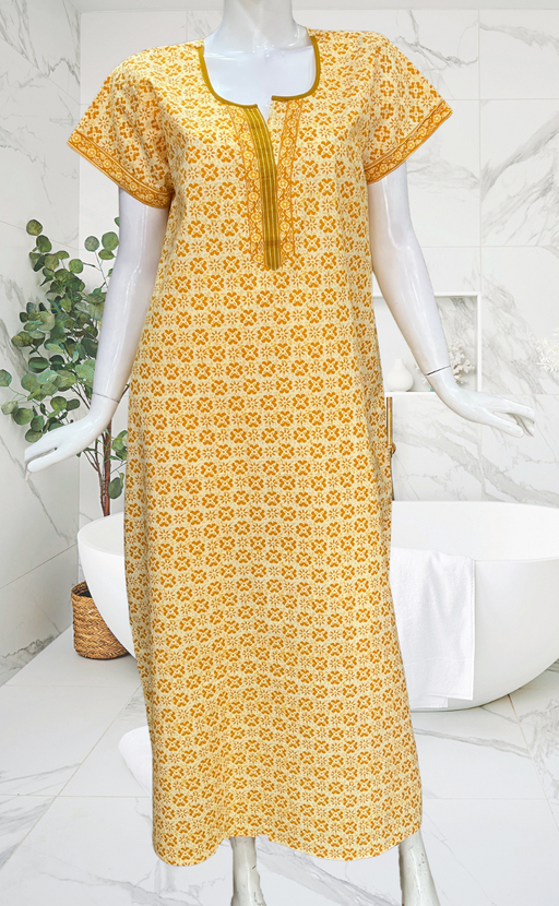 Yellow Flora Pure Cotton Nighty. Pure Durable Cotton | Laces and Frills
