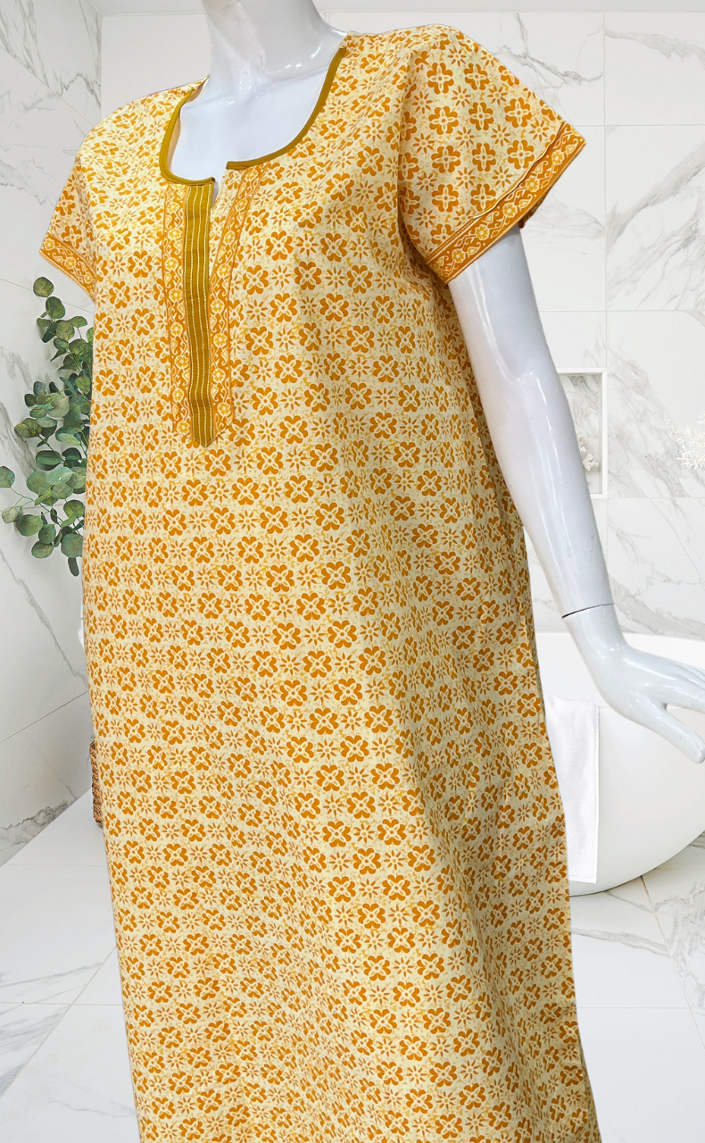 Yellow Flora Pure Cotton Nighty. Pure Durable Cotton | Laces and Frills