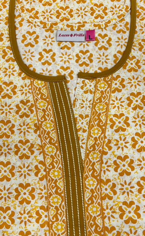 Yellow Flora Pure Cotton Nighty. Pure Durable Cotton | Laces and Frills