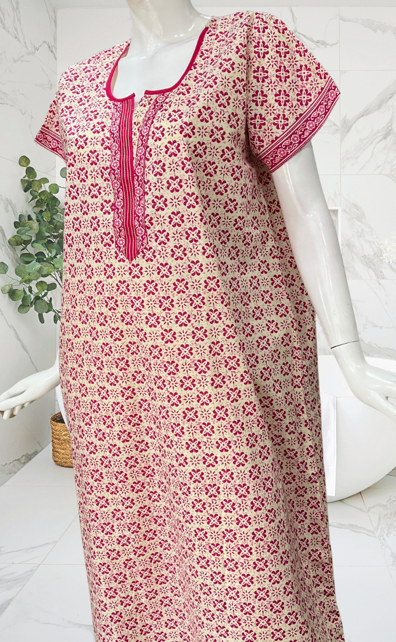 Pink Flora Pure Cotton Nighty. Pure Durable Cotton | Laces and Frills