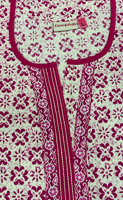 Pink Flora Pure Cotton Nighty. Pure Durable Cotton | Laces and Frills