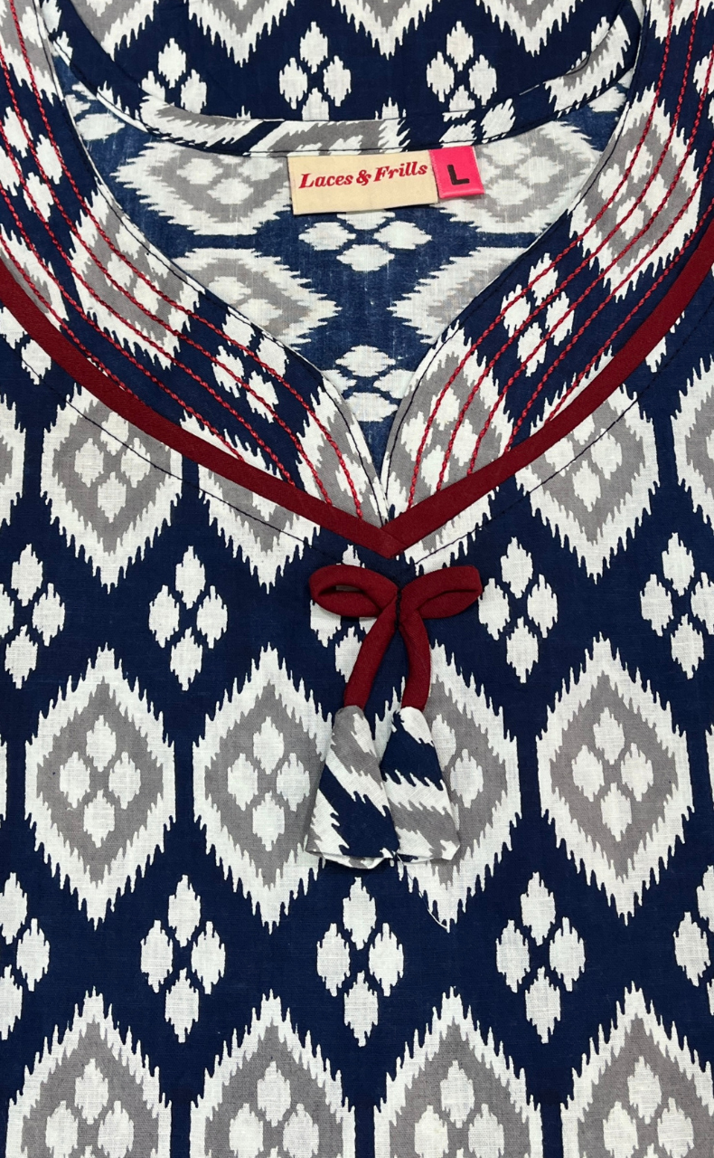 Blue Abstract Pure Cotton Nighty. Pure Durable Cotton | Laces and Frills