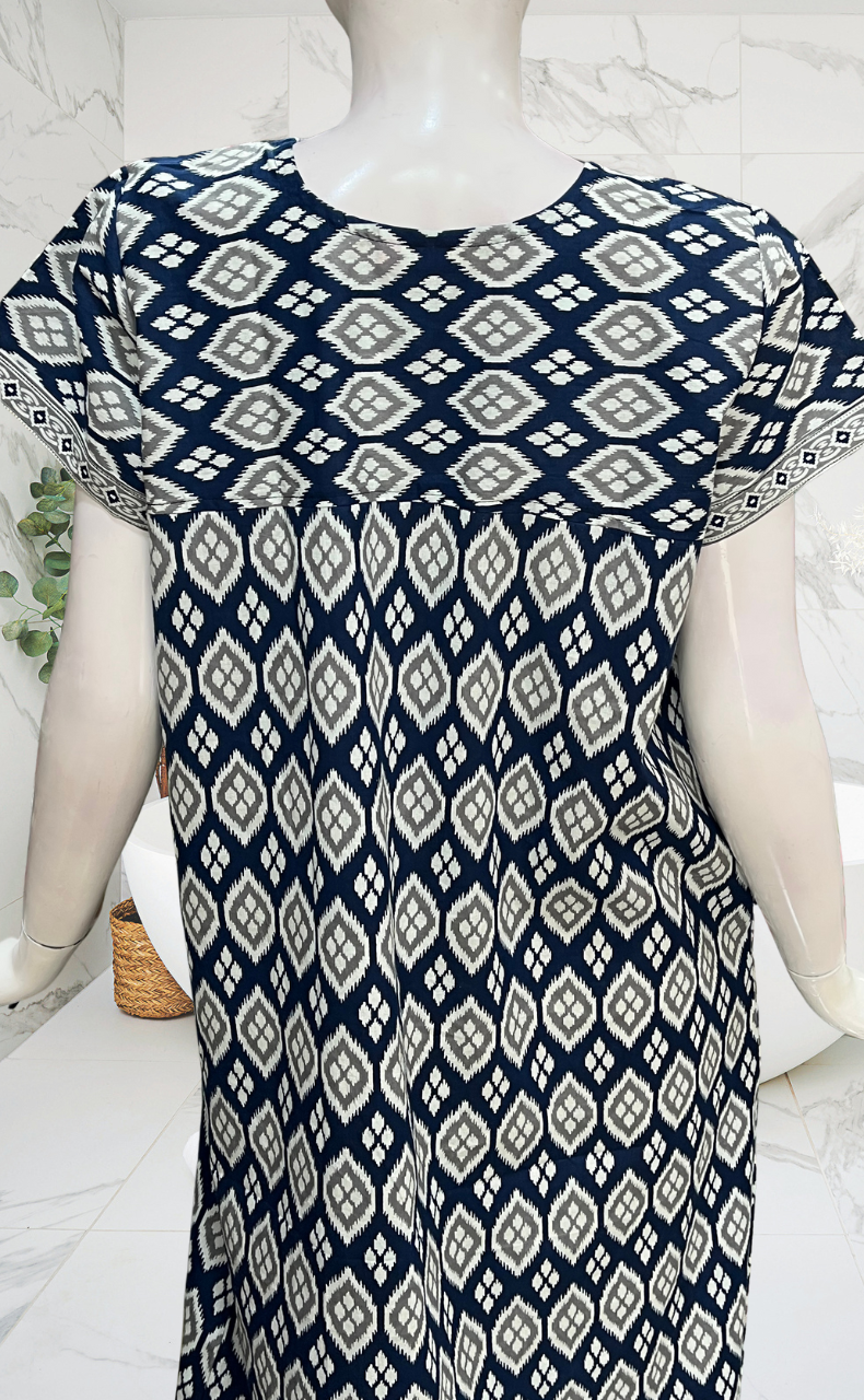 Blue Abstract Pure Cotton Nighty. Pure Durable Cotton | Laces and Frills